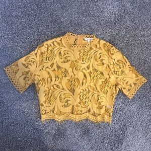 Elegant Yellow Lace Crop Top Size Medium